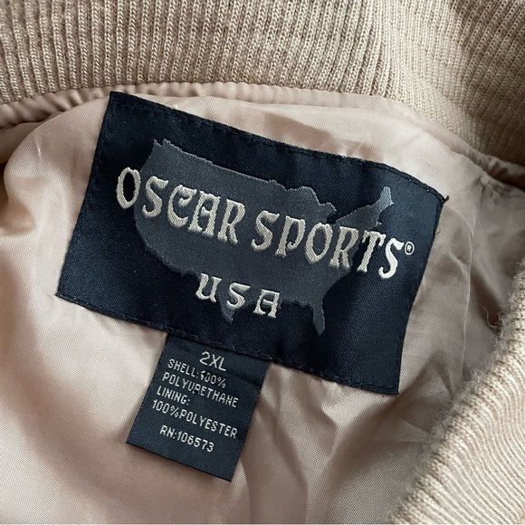 Vintage USA Bomber Jacket Tan By Oscar Sports USA Men’s Plus Size 2XL - Picture 9 of 9
